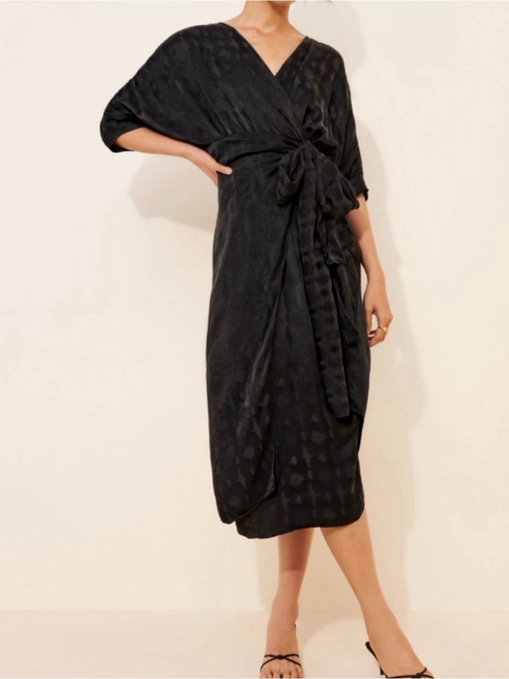 Callahan Anthropologie Sami Black Midi Wrap Dress, NEW